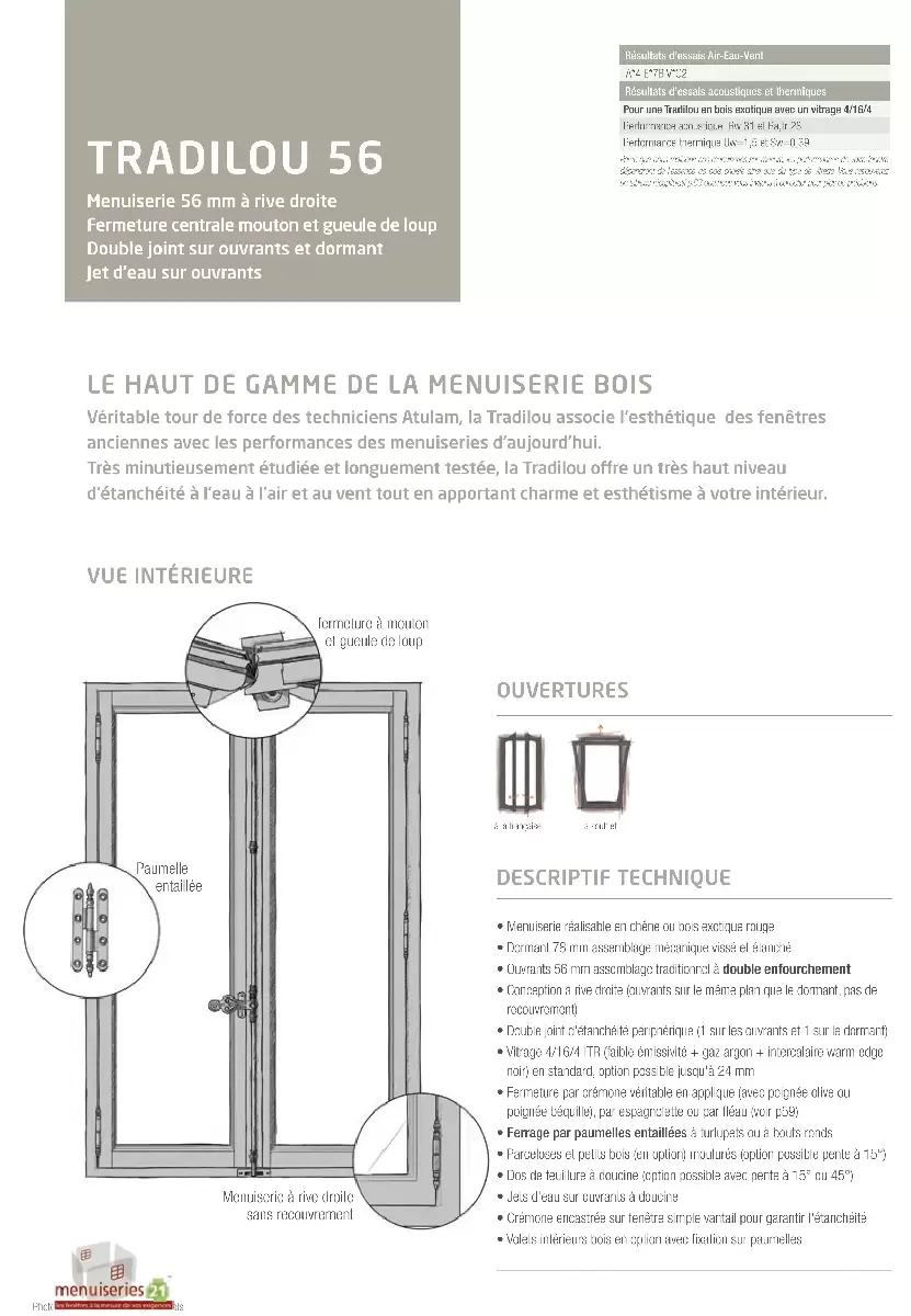 Fenêtre bois Atulam fiche tratilou Dutheil Fenêtre bois Atulam fiche tratilou Dutheil