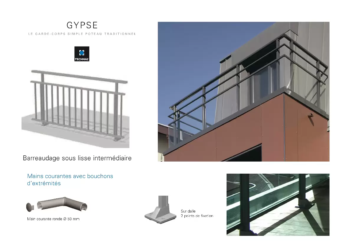 Garde corps Gypse avec simple poteau